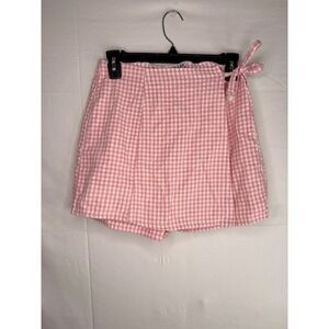 Y2K Niki-Lee California Vintage Pink Gingham Wrap Skort AJ829M Size 7 Cotton USA